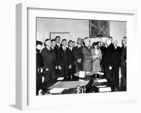 Vice Pres Harry Truman Took Oath of Office in White House Cabinet Room after Roosevelt's Death-null-Framed Photo