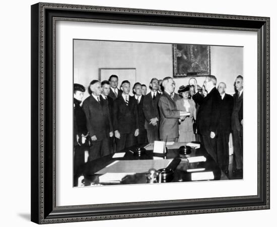 Vice Pres Harry Truman Took Oath of Office in White House Cabinet Room after Roosevelt's Death-null-Framed Photo