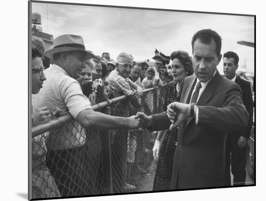 Vice President Richard M. Nixon with His Wife Greeting People-Hank Walker-Mounted Photographic Print