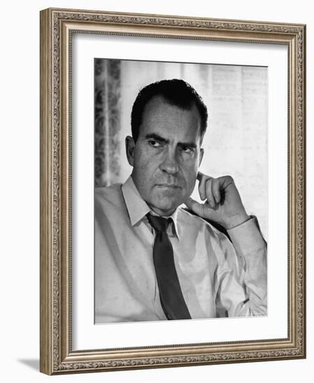 Vice President Richard Nixon with His Tie Loosened, in Shirt Sleeves in His Office-Hank Walker-Framed Photographic Print