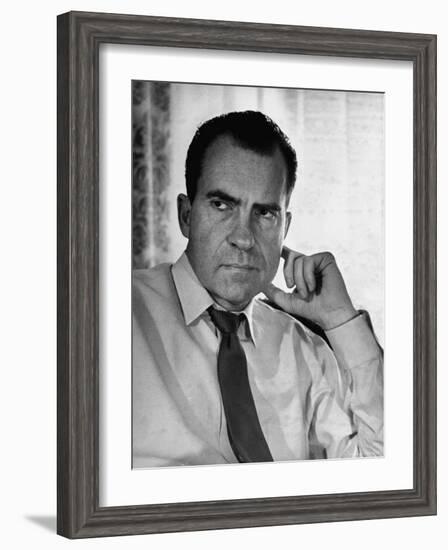 Vice President Richard Nixon with His Tie Loosened, in Shirt Sleeves in His Office-Hank Walker-Framed Photographic Print