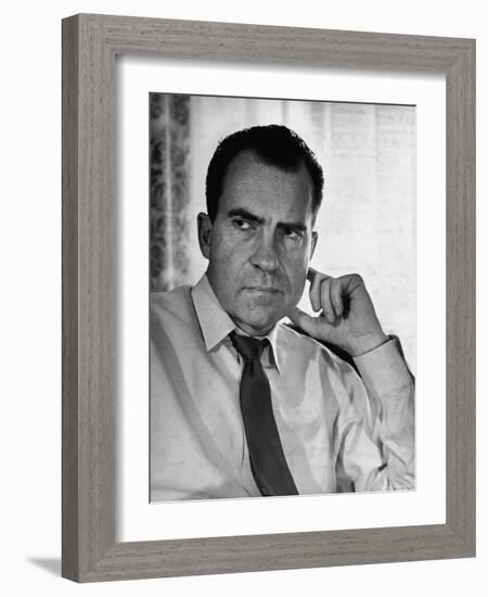 Vice President Richard Nixon with His Tie Loosened, in Shirt Sleeves in His Office-Hank Walker-Framed Photographic Print