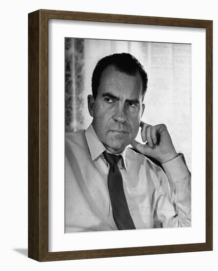 Vice President Richard Nixon with His Tie Loosened, in Shirt Sleeves in His Office-Hank Walker-Framed Photographic Print