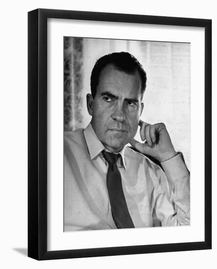 Vice President Richard Nixon with His Tie Loosened, in Shirt Sleeves in His Office-Hank Walker-Framed Photographic Print