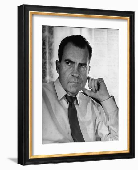 Vice President Richard Nixon with His Tie Loosened, in Shirt Sleeves in His Office-Hank Walker-Framed Photographic Print