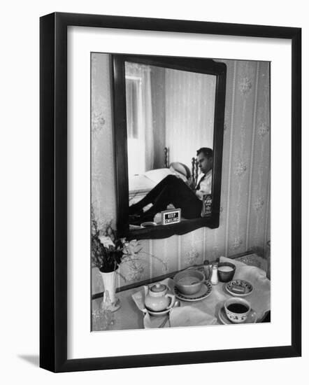 Vice Presidential Candidate Richard M. Nixon Eating Breakfast in His Hotel Room-Cornell Capa-Framed Photographic Print