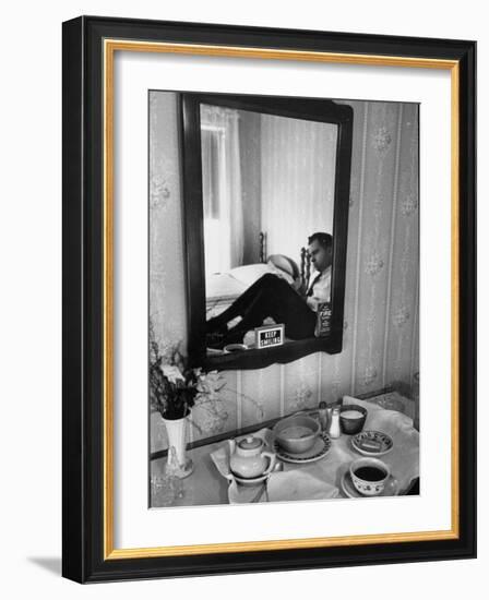 Vice Presidential Candidate Richard M. Nixon Eating Breakfast in His Hotel Room-Cornell Capa-Framed Photographic Print