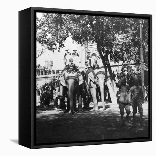 Viceregal Staff and His Daughter Taking Part in the Elephant Procession, Delhi, India, 1900s-H & Son Hands-Framed Premier Image Canvas