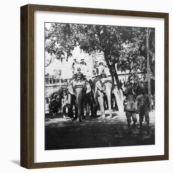 Viceregal Staff and His Daughter Taking Part in the Elephant Procession, Delhi, India, 1900s-H & Son Hands-Framed Giclee Print