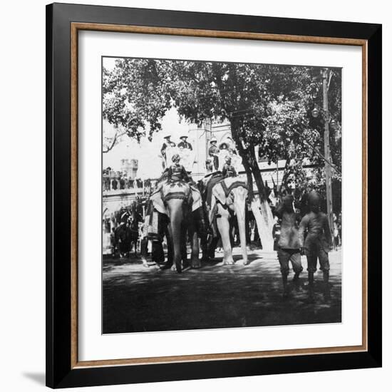 Viceregal Staff and His Daughter Taking Part in the Elephant Procession, Delhi, India, 1900s-H & Son Hands-Framed Giclee Print