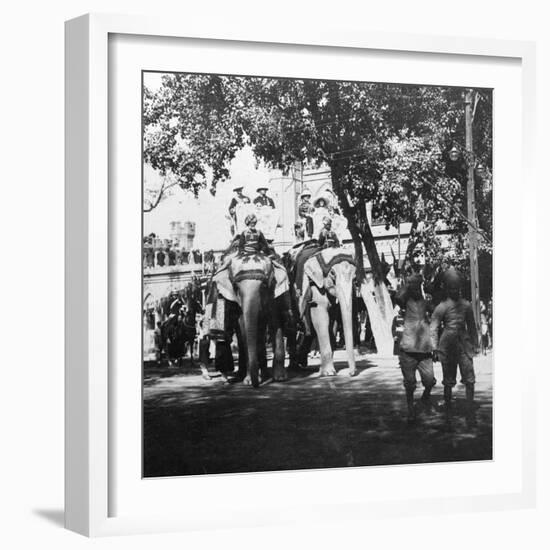 Viceregal Staff and His Daughter Taking Part in the Elephant Procession, Delhi, India, 1900s-H & Son Hands-Framed Giclee Print