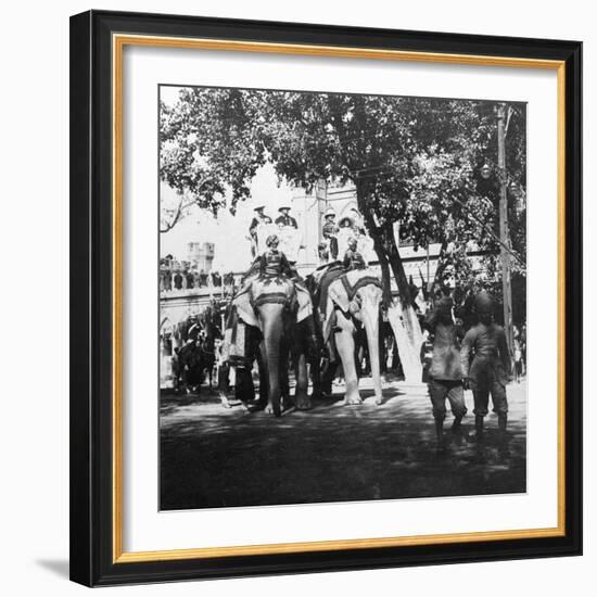Viceregal Staff and His Daughter Taking Part in the Elephant Procession, Delhi, India, 1900s-H & Son Hands-Framed Giclee Print