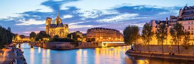 Notre Dame Cathedral with Paris Cityscape  Panorama at Dusk, France-vichie81-Photographic Print