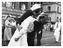 US Sailor Bending Young Nurse over His Arm to Give Her Passionate Kiss in Middle of Times Square-Victor Jorgensen-Photographic Print