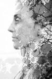 Double Exposure Portrait of Attractive Woman Combined with Photograph of Lake Surrounded by Mountai-Victor Tongdee-Photographic Print