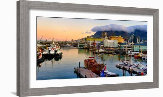 Victoria and Alfred Waterfront and harbor at sunset, Cape Town, South Africa, Africa-G&M Therin-Weise-Framed Photographic Print