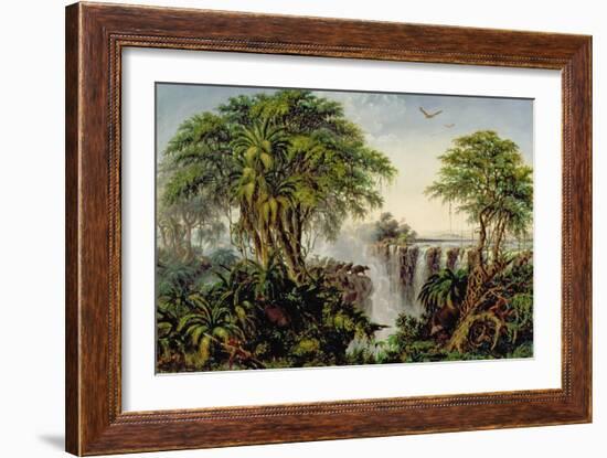 Victoria Falls with Stampeding Buffalo-Thomas Baines-Framed Giclee Print