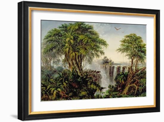 Victoria Falls with Stampeding Buffalo-Thomas Baines-Framed Giclee Print