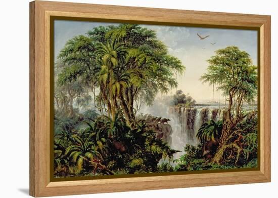 Victoria Falls with Stampeding Buffalo-Thomas Baines-Framed Premier Image Canvas