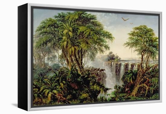 Victoria Falls with Stampeding Buffalo-Thomas Baines-Framed Premier Image Canvas