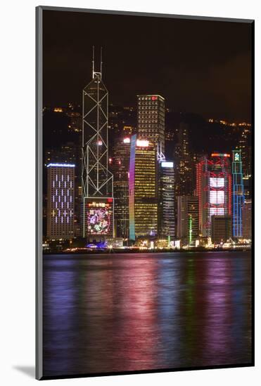 Victoria Harbor and light show on skyscrapers, Central, Hong Kong, China-David Wall-Mounted Photographic Print