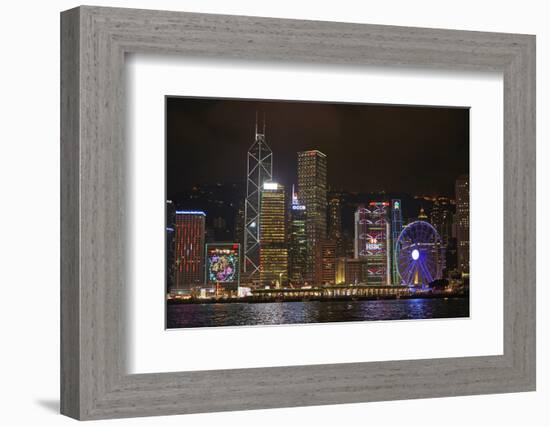 Victoria Harbor, skyscrapers and Hong Kong Observation Wheel, Central, Hong Kong, China-David Wall-Framed Photographic Print