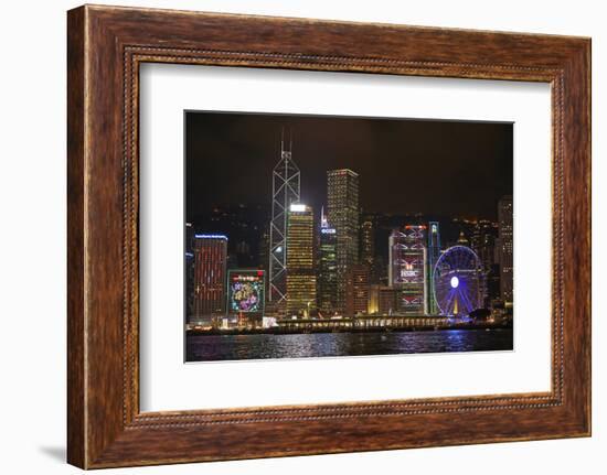 Victoria Harbor, skyscrapers and Hong Kong Observation Wheel, Central, Hong Kong, China-David Wall-Framed Photographic Print