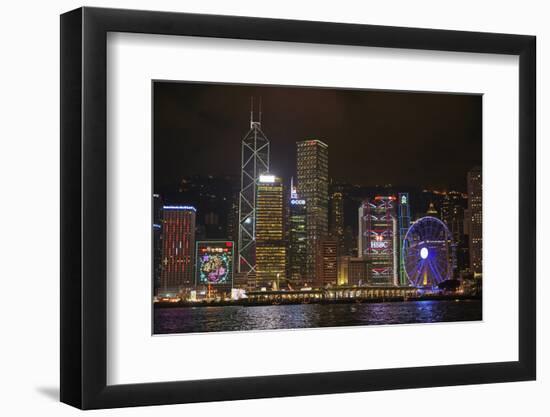 Victoria Harbor, skyscrapers and Hong Kong Observation Wheel, Central, Hong Kong, China-David Wall-Framed Photographic Print