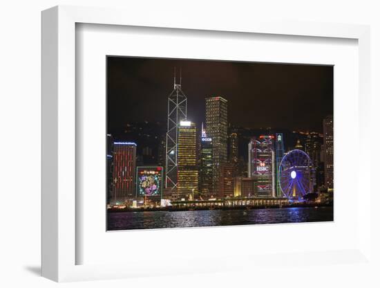 Victoria Harbor, skyscrapers and Hong Kong Observation Wheel, Central, Hong Kong, China-David Wall-Framed Photographic Print