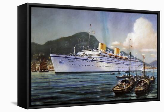 Victoria Motor Ship in Hong Kong Harbor, Pastel on Paper, by Paul Klodic, 20th Century-null-Framed Premier Image Canvas