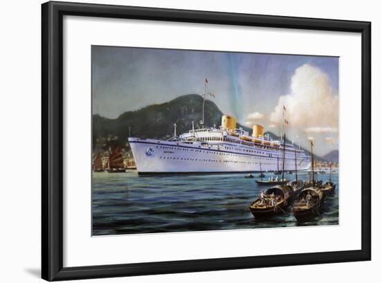 Victoria Motor Ship in Hong Kong Harbor, Pastel on Paper, by Paul Klodic, 20th Century-null-Framed Giclee Print