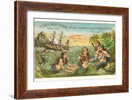 Victorian Advertisement for Hair Tonic, Mermaids-null-Framed Art Print