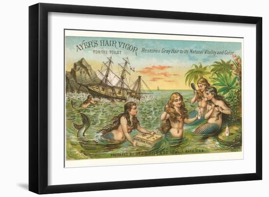 Victorian Advertisement for Hair Tonic, Mermaids-null-Framed Art Print