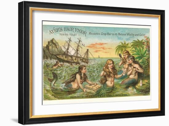 Victorian Advertisement for Hair Tonic, Mermaids-null-Framed Art Print