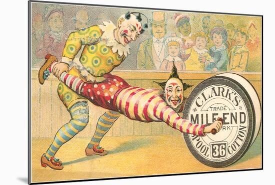 Victorian Clowns Using Spool as Wheel Barrow-null-Mounted Art Print