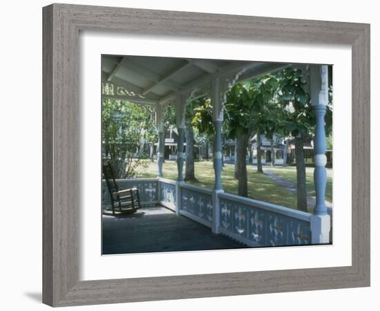 Victorian Front Porch W. Rocker and Other Gingerbread Houses in Background-Alfred Eisenstaedt-Framed Photographic Print