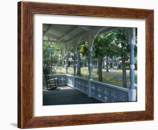 Victorian Front Porch W. Rocker and Other Gingerbread Houses in Background-Alfred Eisenstaedt-Framed Photographic Print