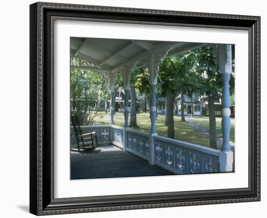 Victorian Front Porch W. Rocker and Other Gingerbread Houses in Background-Alfred Eisenstaedt-Framed Photographic Print
