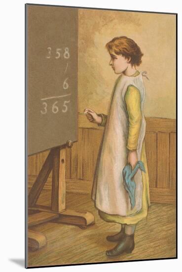 Victorian Girl Adding at Chalkboard-null-Mounted Art Print