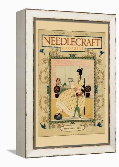 Victorian Girl Does Needlepoint Portrait-Needlecraft Magazine-Framed Stretched Canvas