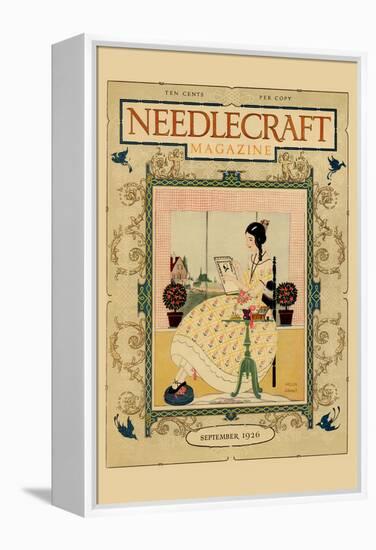 Victorian Girl Does Needlepoint Portrait-Needlecraft Magazine-Framed Stretched Canvas