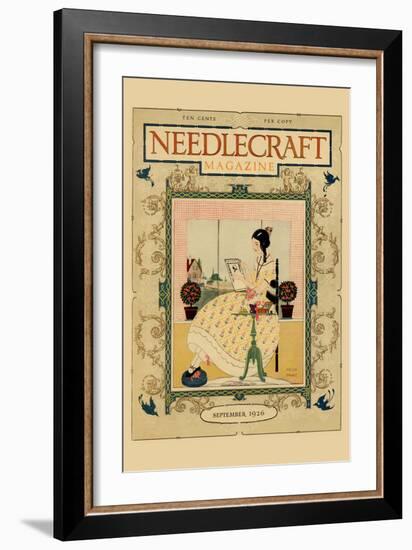 Victorian Girl Does Needlepoint Portrait-Needlecraft Magazine-Framed Art Print