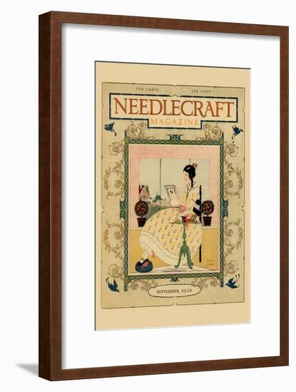 Victorian Girl Does Needlepoint Portrait-Needlecraft Magazine-Framed Art Print