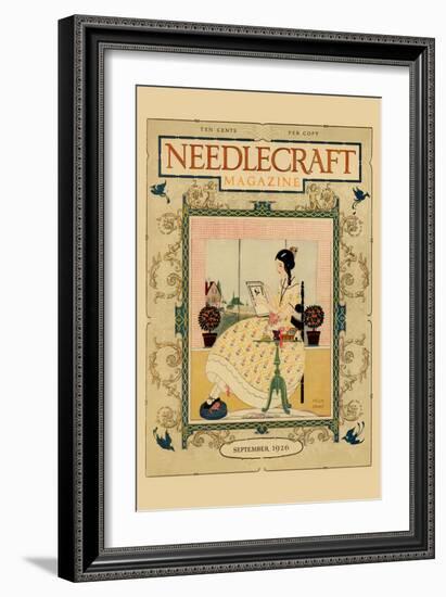 Victorian Girl Does Needlepoint Portrait-Needlecraft Magazine-Framed Art Print