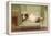 Victorian Girl Lying on St. Bernard on Couch-null-Framed Stretched Canvas