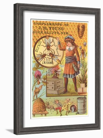 Victorian Girl with Beehive, Honey Comb-null-Framed Art Print