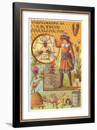 Victorian Girl with Beehive, Honey Comb-null-Framed Art Print