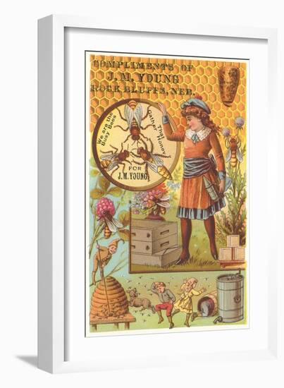 Victorian Girl with Beehive, Honey Comb-null-Framed Art Print