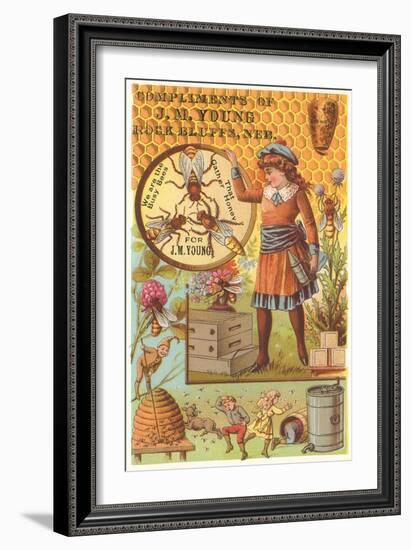 Victorian Girl with Beehive, Honey Comb-null-Framed Art Print