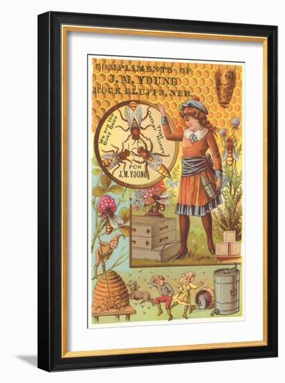 Victorian Girl with Beehive, Honey Comb-null-Framed Art Print